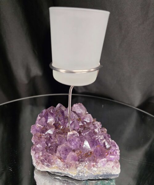 Premium A Grade Amethyst Candle No. 3 Cluster Druzy / 1 Cup Tealight Holders 846g H17xW11xD9.5cm - Image 3