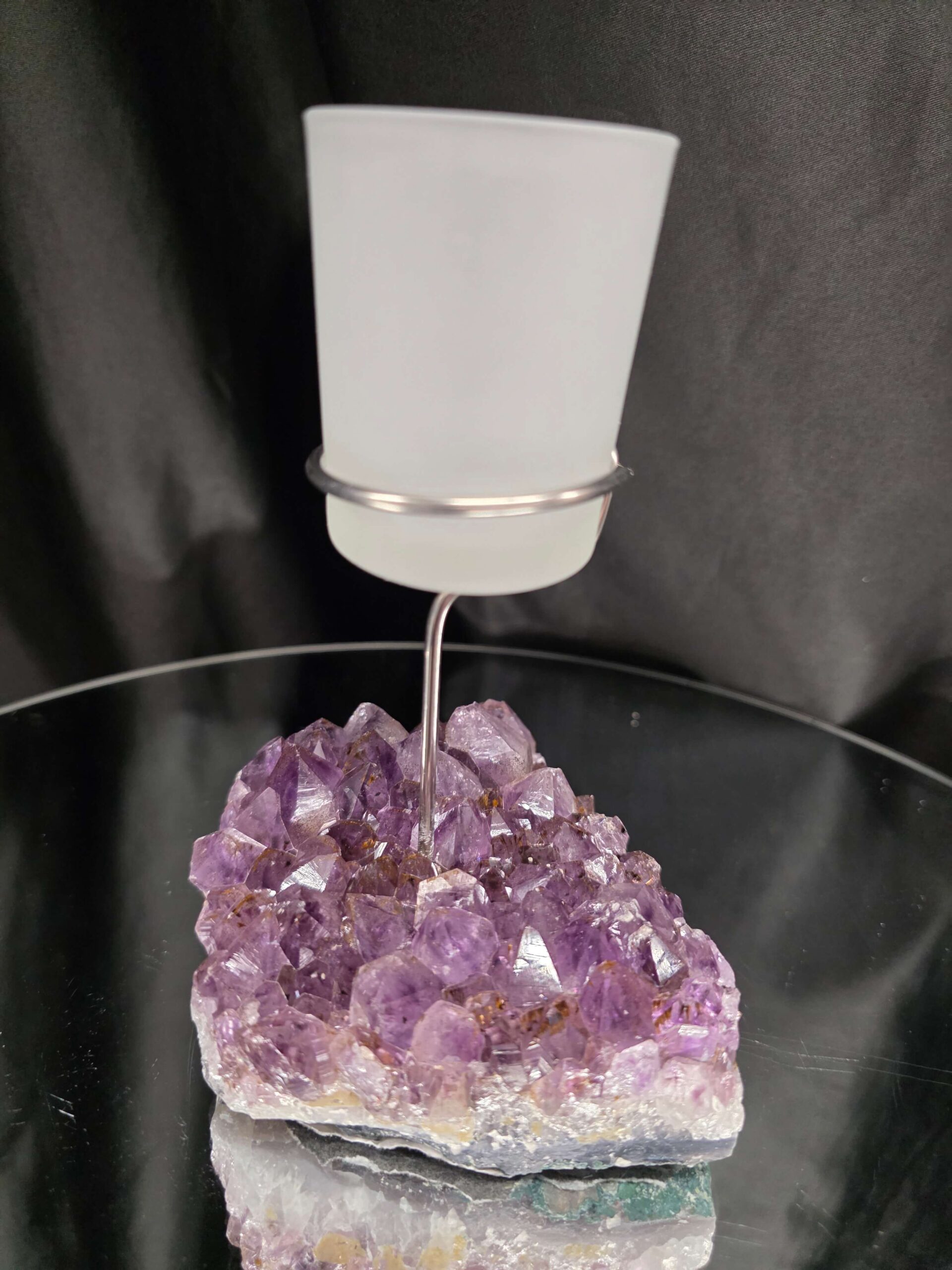 Premium A Grade Amethyst Candle No. 3 Cluster Druzy / 1 Cup Tealight Holders 846g H17xW11xD9.5cm - Image 3
