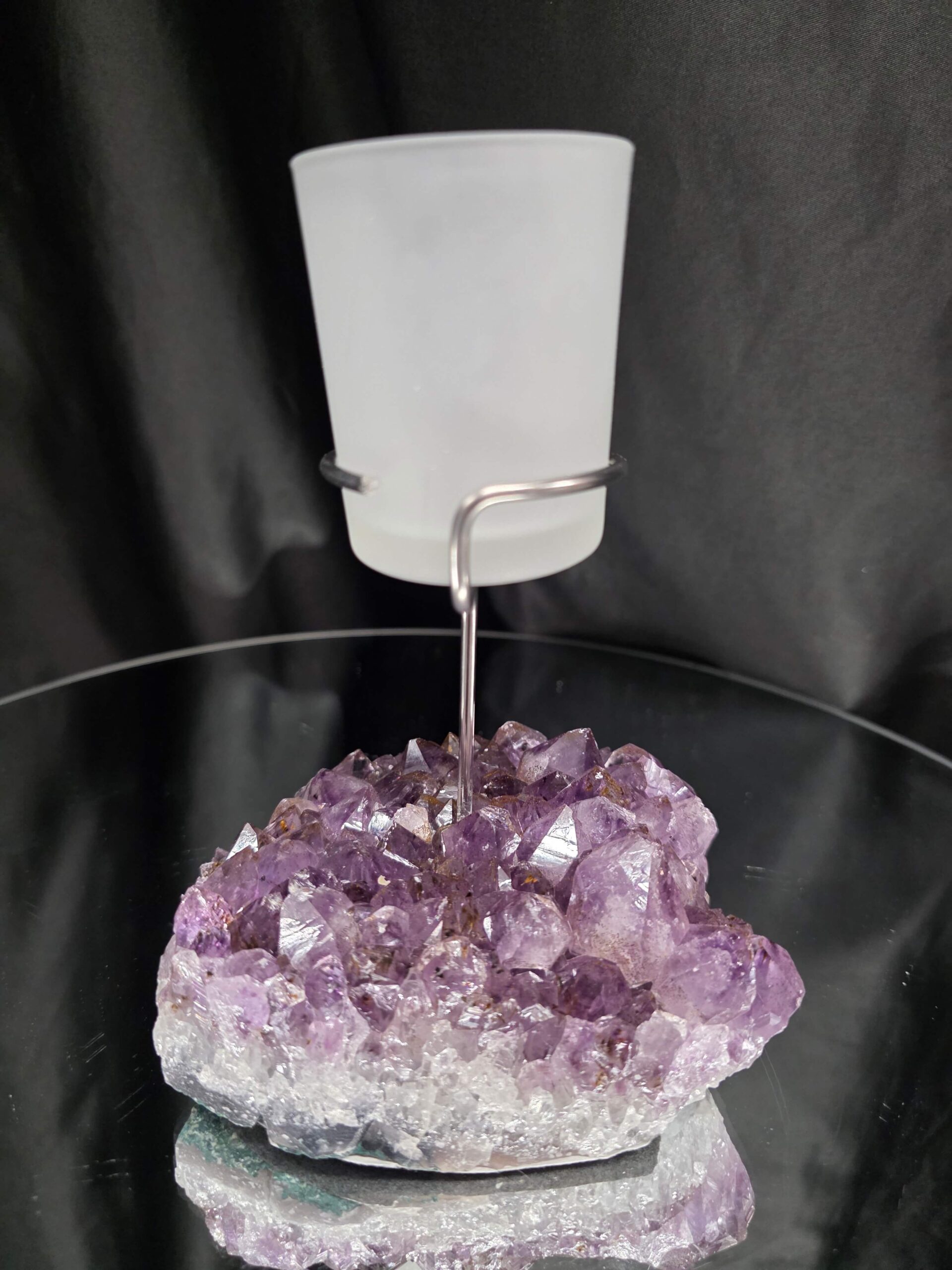 Premium A Grade Amethyst Candle No. 3 Cluster Druzy / 1 Cup Tealight Holders 846g H17xW11xD9.5cm - Image 4