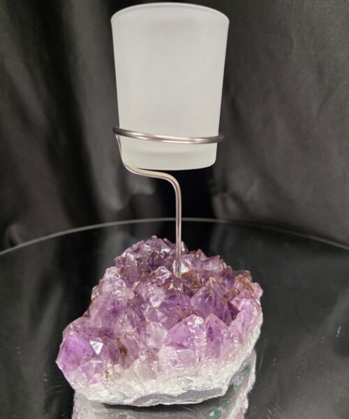 Premium A Grade Amethyst Candle No. 3 Cluster Druzy / 1 Cup Tealight Holders 846g H17xW11xD9.5cm - Image 5
