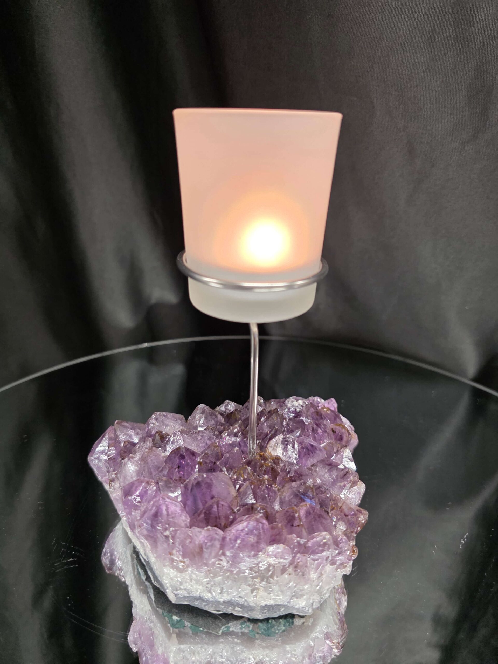 Premium A Grade Amethyst Candle No. 3 Cluster Druzy / 1 Cup Tealight Holders 846g H17xW11xD9.5cm