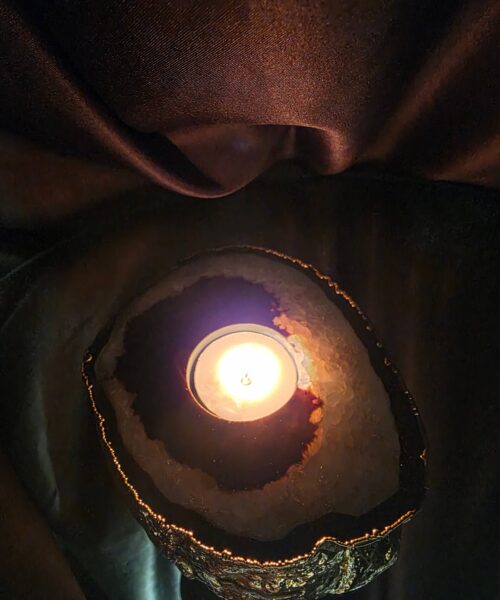 Black Agate Slice 2 Handpicked 478g H2xW14xD11cm Microcrystalline Quartz Gold Gilded 24ct Tealight Candle Holder - Image 12