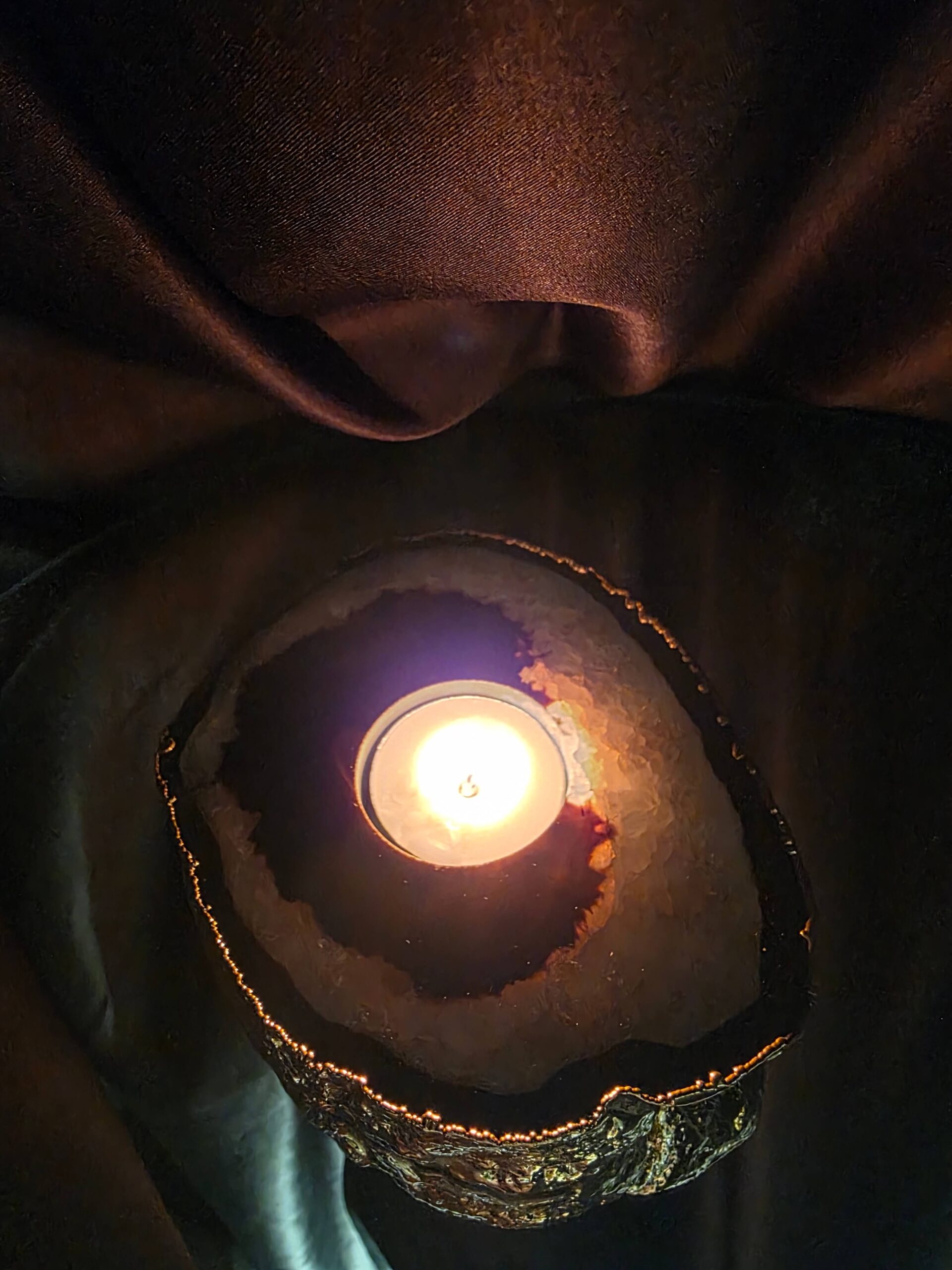 Black Agate Slice 2 Handpicked 478g H2xW14xD11cm Microcrystalline Quartz Gold Gilded 24ct Tealight Candle Holder - Image 12