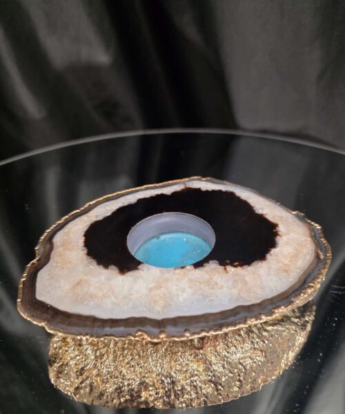 Black Agate Slice 2 Handpicked 478g H2xW14xD11cm Microcrystalline Quartz Gold Gilded 24ct Tealight Candle Holder - Image 4