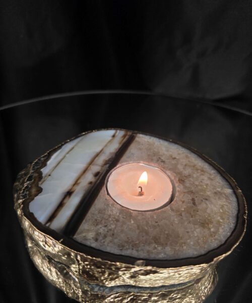Black Agate Slice 3 Handpicked 511g H2xW13.5xD11cm Microcrystalline Quartz Gold Gilded 24ct Tealight Candle Holder - Image 10