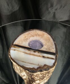 Alternative view of Black Agate Slice 3 Handpicked 511g H2xW13.5xD11cm Microcrystalline Quartz Gold Gilded 24ct Tealight Candle Holder
