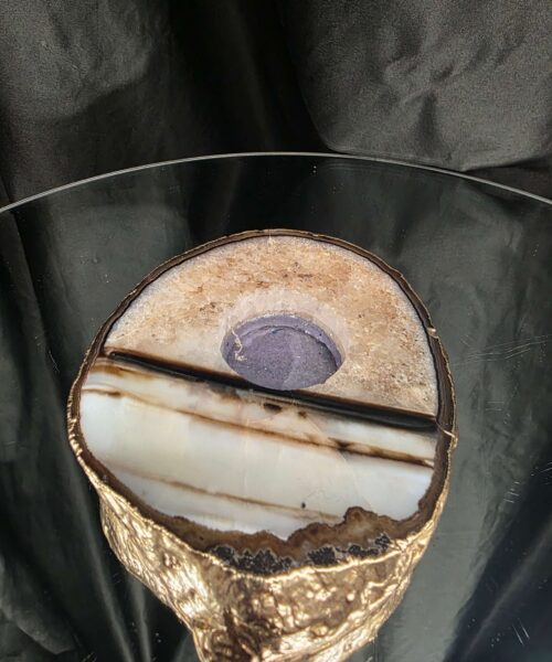 Alternative view of Black Agate Slice 3 Handpicked 511g H2xW13.5xD11cm Microcrystalline Quartz Gold Gilded 24ct Tealight Candle Holder