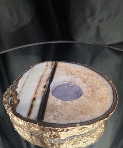 Black Agate Slice 3 Handpicked 511g H2xW13.5xD11cm Microcrystalline Quartz Gold Gilded 24ct Tealight Candle Holder - Image 3