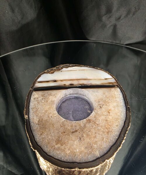 Black Agate Slice 3 Handpicked 511g H2xW13.5xD11cm Microcrystalline Quartz Gold Gilded 24ct Tealight Candle Holder - Image 4