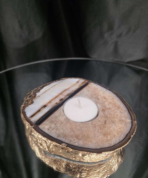 Black Agate Slice 3 Handpicked 511g H2xW13.5xD11cm Microcrystalline Quartz Gold Gilded 24ct Tealight Candle Holder - Image 7