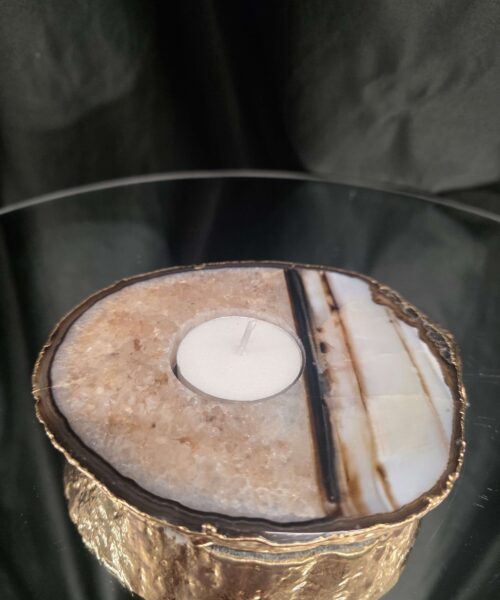 Black Agate Slice 3 Handpicked 511g H2xW13.5xD11cm Microcrystalline Quartz Gold Gilded 24ct Tealight Candle Holder - Image 8