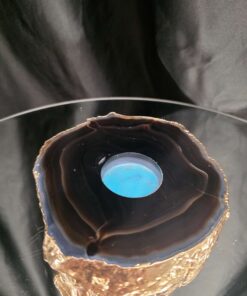 Alternative view of Black Agate Slice 4 Handpicked 696g H2xW15xD13cm Microcrystalline Quartz Gold Gilded 24ct Tealight Candle Holder
