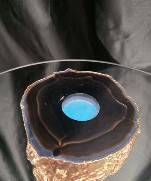 Alternative view of Black Agate Slice 4 Handpicked 696g H2xW15xD13cm Microcrystalline Quartz Gold Gilded 24ct Tealight Candle Holder