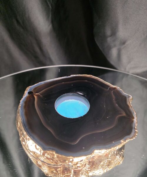Black Agate Slice 4 Handpicked 696g H2xW15xD13cm Microcrystalline Quartz Gold Gilded 24ct Tealight Candle Holder - Image 3