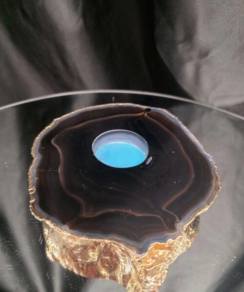 Black Agate Slice 4 Handpicked 696g H2xW15xD13cm Microcrystalline Quartz Gold Gilded 24ct Tealight Candle Holder - Image 4