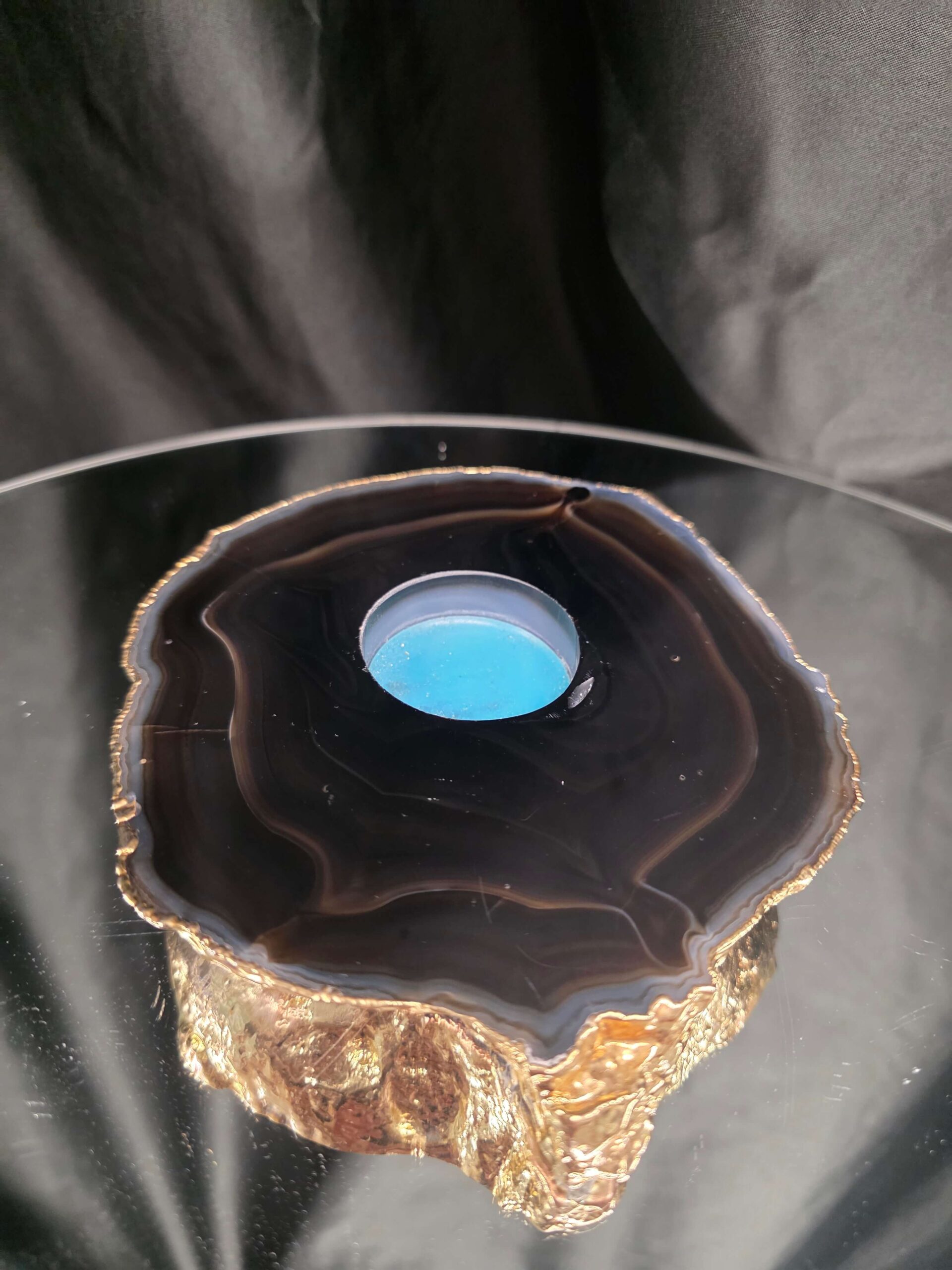 Black Agate Slice 4 Handpicked 696g H2xW15xD13cm Microcrystalline Quartz Gold Gilded 24ct Tealight Candle Holder - Image 4