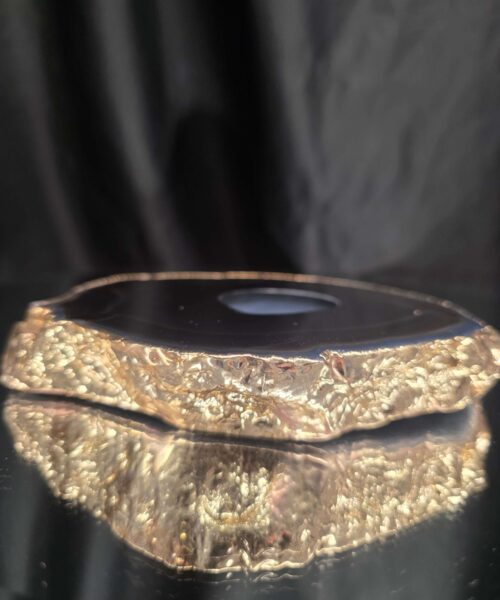 Black Agate Slice 4 Handpicked 696g H2xW15xD13cm Microcrystalline Quartz Gold Gilded 24ct Tealight Candle Holder - Image 5