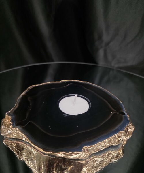 Black Agate Slice 4 Handpicked 696g H2xW15xD13cm Microcrystalline Quartz Gold Gilded 24ct Tealight Candle Holder - Image 6