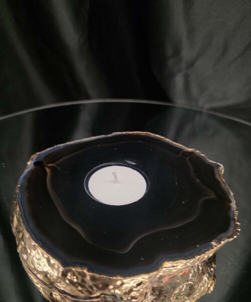 Black Agate Slice 4 Handpicked 696g H2xW15xD13cm Microcrystalline Quartz Gold Gilded 24ct Tealight Candle Holder - Image 7