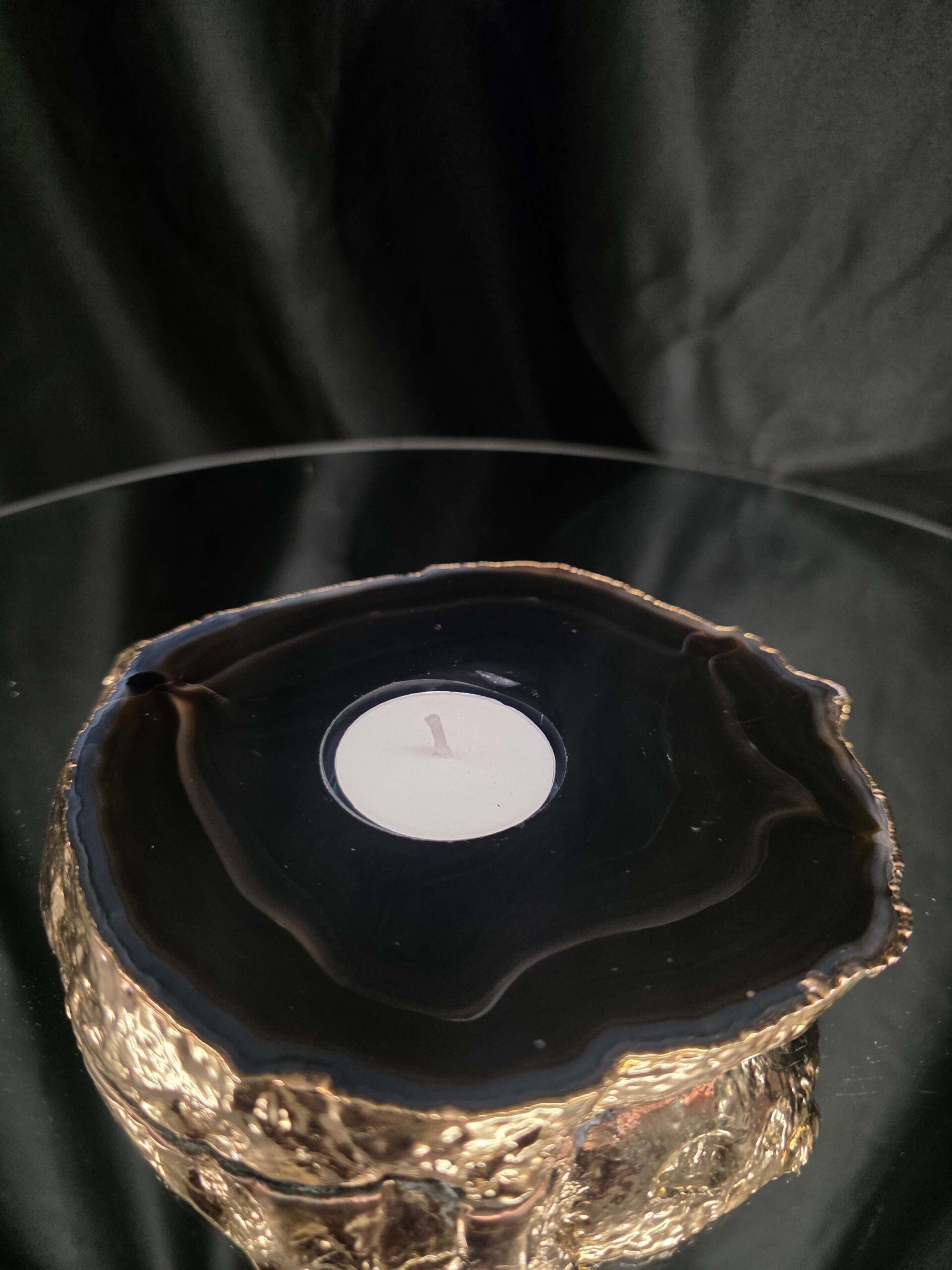 Black Agate Slice 4 Handpicked 696g H2xW15xD13cm Microcrystalline Quartz Gold Gilded 24ct Tealight Candle Holder - Image 7