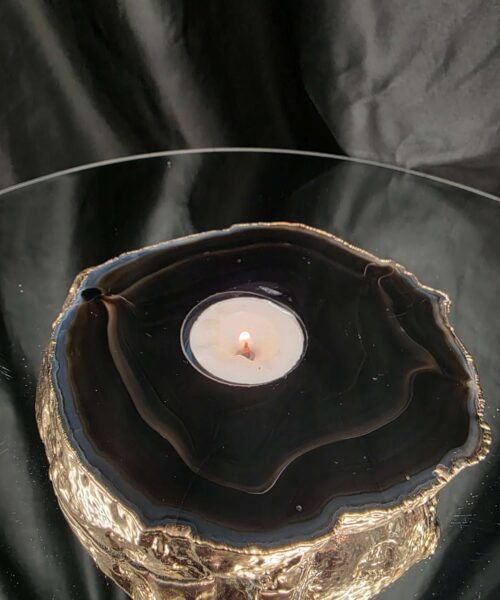 Black Agate Slice 4 Handpicked 696g H2xW15xD13cm Microcrystalline Quartz Gold Gilded 24ct Tealight Candle Holder - Image 8