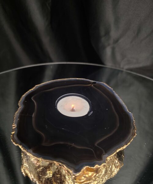 Black Agate Slice 4 Handpicked 696g H2xW15xD13cm Microcrystalline Quartz Gold Gilded 24ct Tealight Candle Holder - Image 9