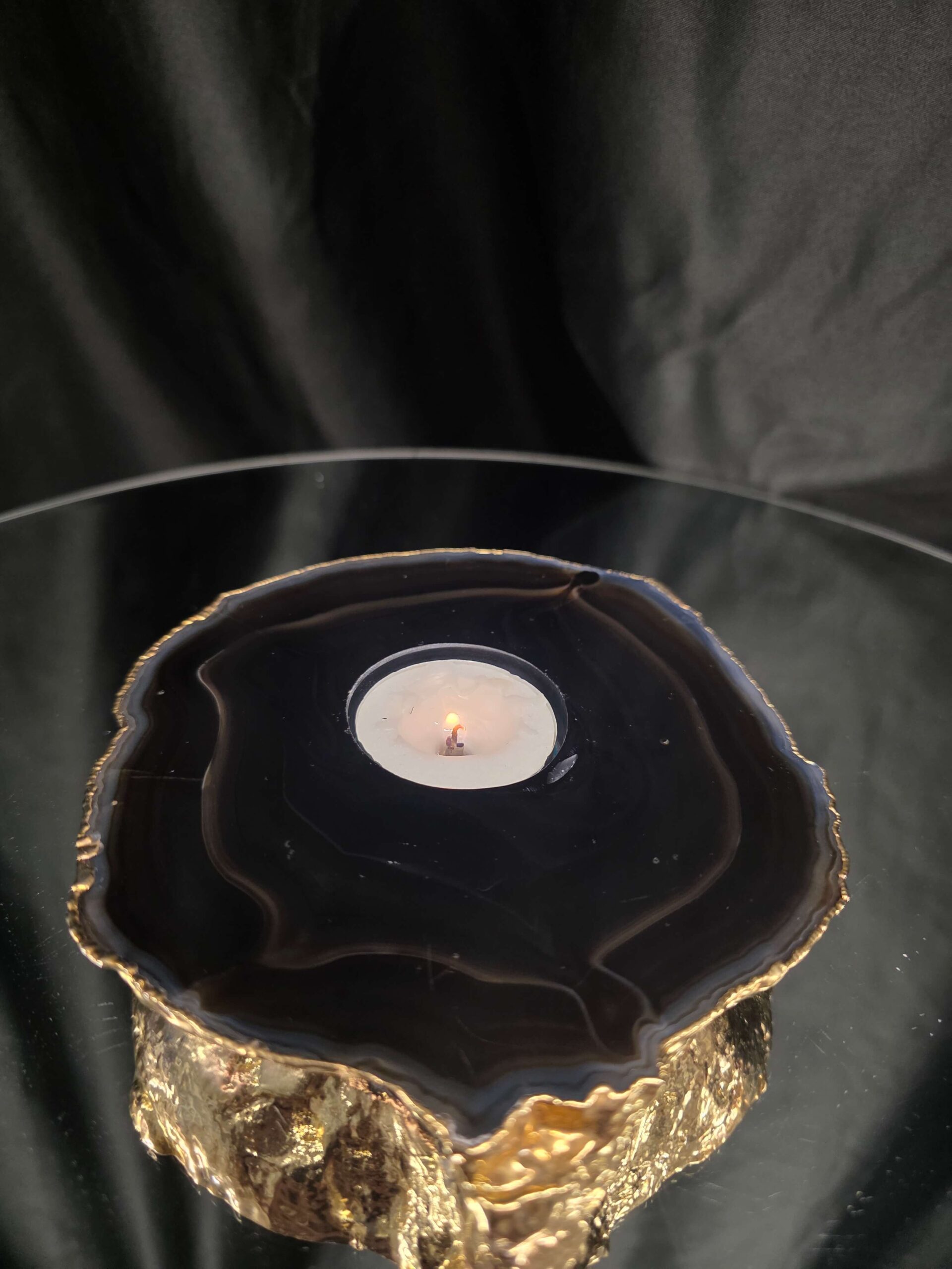 Black Agate Slice 4 Handpicked 696g H2xW15xD13cm Microcrystalline Quartz Gold Gilded 24ct Tealight Candle Holder - Image 9