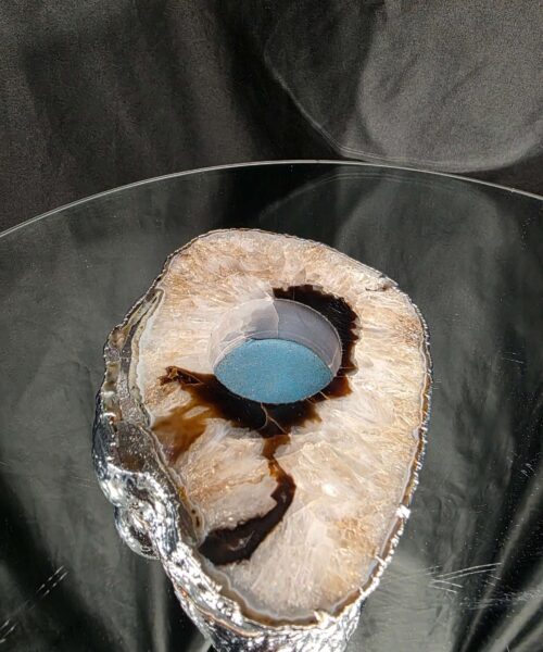 Large Black Agate Slice 3 Handpicked 472g H2xW13xD11cm Microcrystalline Quartz Silver Gilded Tealight Candle Holder - Image 4