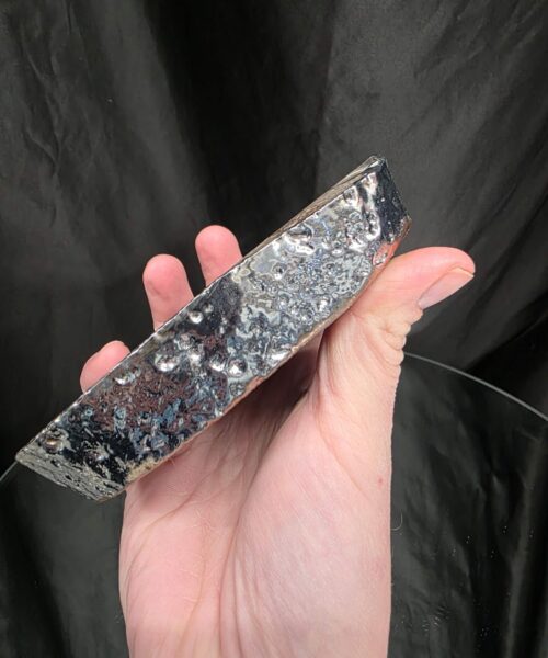 Large Black Agate Slice 3 Handpicked 472g H2xW13xD11cm Microcrystalline Quartz Silver Gilded Tealight Candle Holder - Image 6