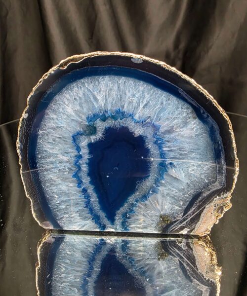 Large Blue Agate End Candle 2 Handpicked 1.152g H6xW14xD11.5cm Microcrystalline Quartz Gold Gilded 24ct Gold Tealight Holder