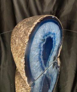 Alternative view of Large Blue Agate End Candle 2 Handpicked 1.152g H6xW14xD11.5cm Microcrystalline Quartz Gold Gilded 24ct Gold Tealight Holder