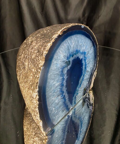 Alternative view of Large Blue Agate End Candle 2 Handpicked 1.152g H6xW14xD11.5cm Microcrystalline Quartz Gold Gilded 24ct Gold Tealight Holder