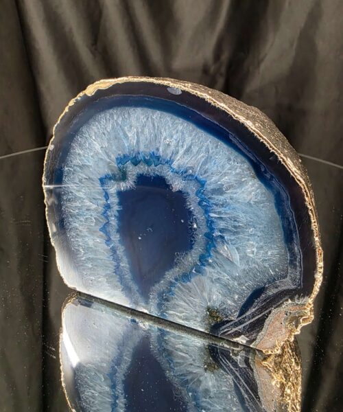 Large Blue Agate End Candle 2 Handpicked 1.152g H6xW14xD11.5cm Microcrystalline Quartz Gold Gilded 24ct Gold Tealight Holder - Image 3