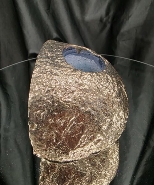 Large Blue Agate End Candle 2 Handpicked 1.152g H6xW14xD11.5cm Microcrystalline Quartz Gold Gilded 24ct Gold Tealight Holder - Image 6