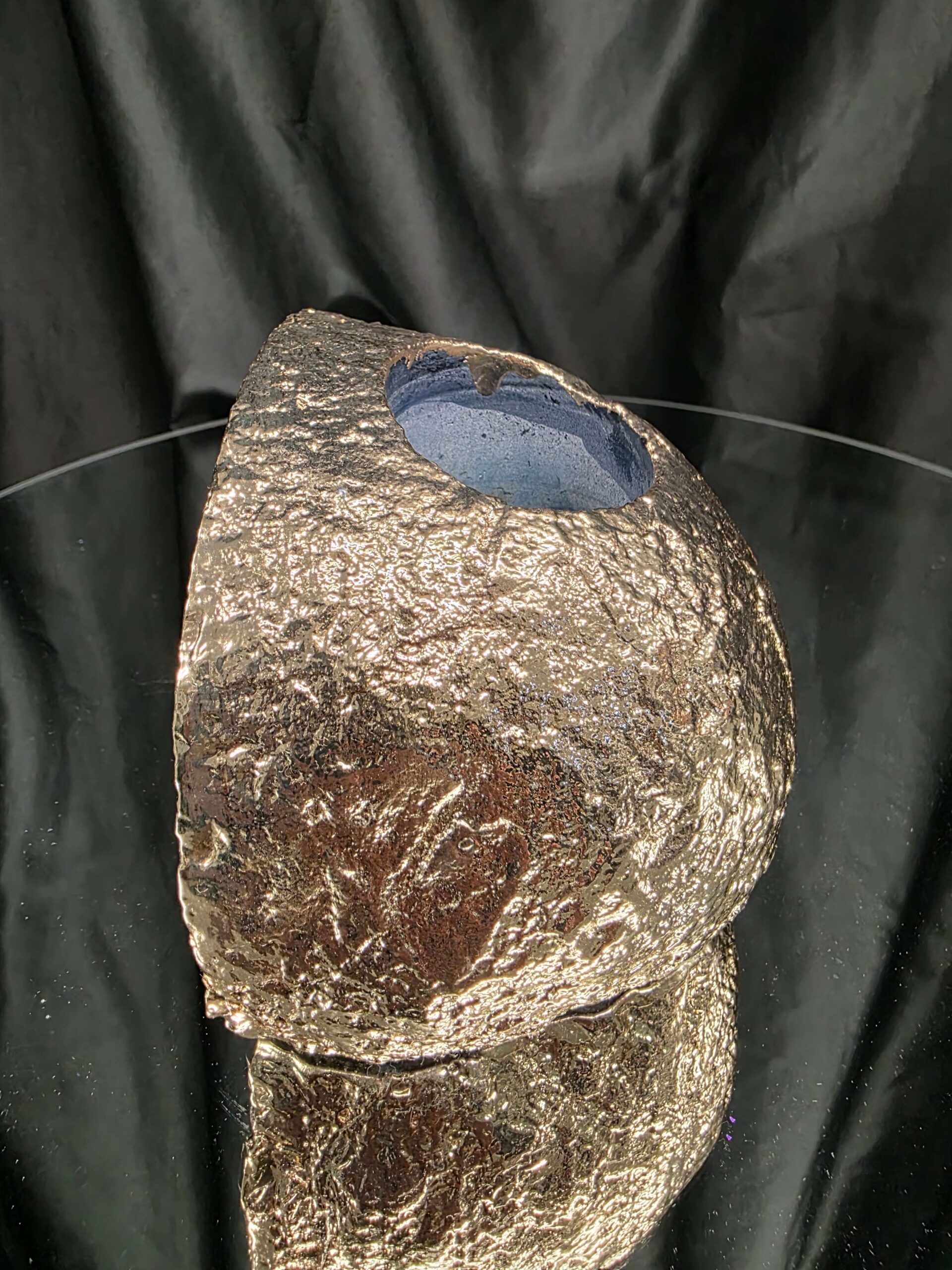 Large Blue Agate End Candle 2 Handpicked 1.152g H6xW14xD11.5cm Microcrystalline Quartz Gold Gilded 24ct Gold Tealight Holder - Image 6