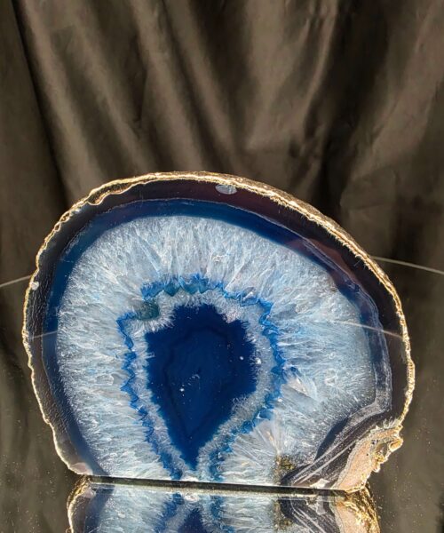 Large Blue Agate End Candle 2 Handpicked 1.152g H6xW14xD11.5cm Microcrystalline Quartz Gold Gilded 24ct Gold Tealight Holder - Image 7