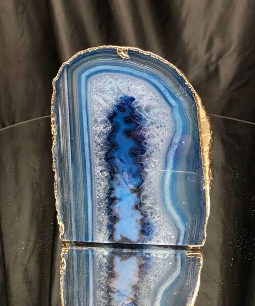 Large Blue Agate End Candle 3 Handpicked 1.001g H10xW8.5xD8cm Microcrystalline Quartz Gold Gilded 24ct Gold Tealight Holder