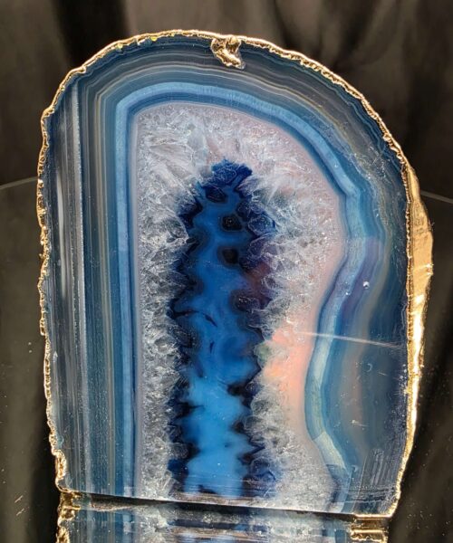 Large Blue Agate End Candle 3 Handpicked 1.001g H10xW8.5xD8cm Microcrystalline Quartz Gold Gilded 24ct Gold Tealight Holder - Image 11