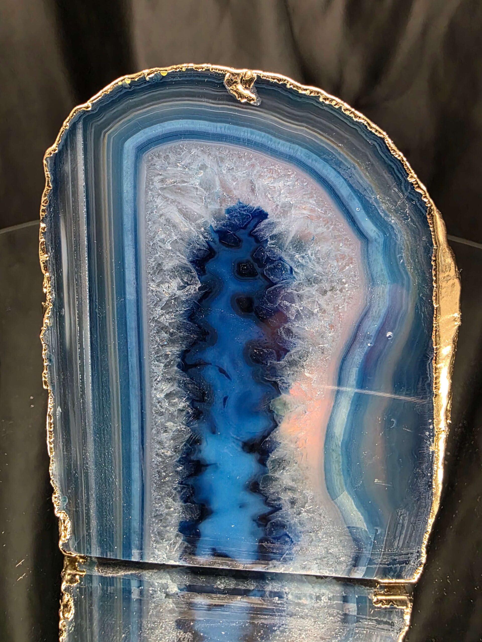 Large Blue Agate End Candle 3 Handpicked 1.001g H10xW8.5xD8cm Microcrystalline Quartz Gold Gilded 24ct Gold Tealight Holder - Image 11
