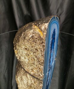 Alternative view of Large Blue Agate End Candle 3 Handpicked 1.001g H10xW8.5xD8cm Microcrystalline Quartz Gold Gilded 24ct Gold Tealight Holder