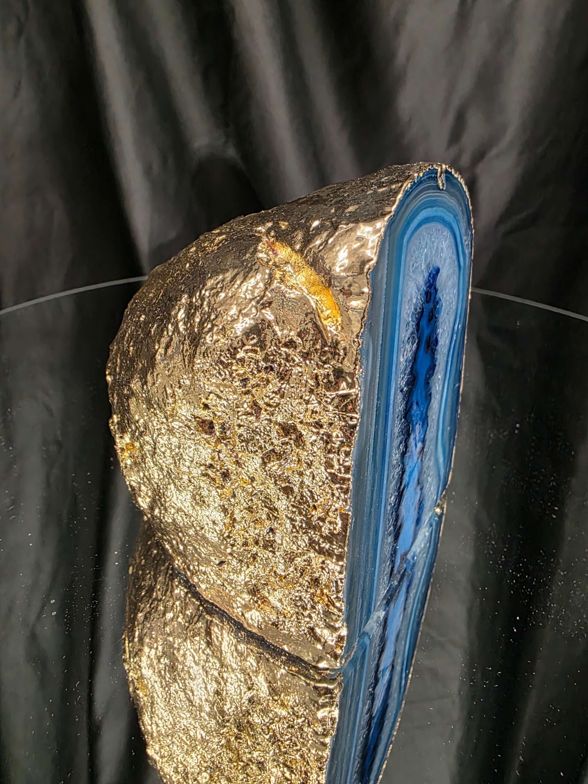 Large Blue Agate End Candle 3 Handpicked 1.001g H10xW8.5xD8cm Microcrystalline Quartz Gold Gilded 24ct Gold Tealight Holder - Image 2