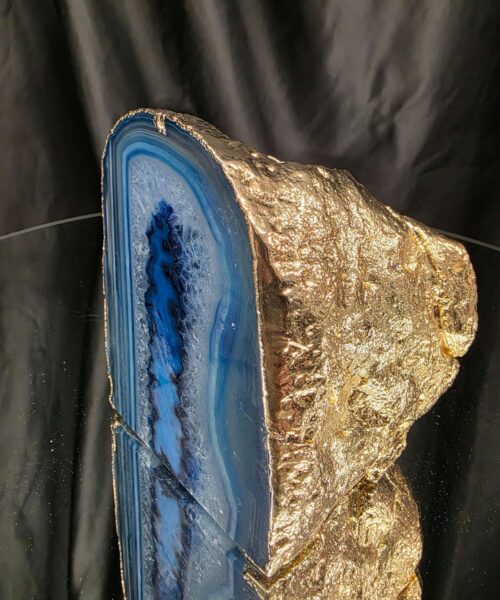 Large Blue Agate End Candle 3 Handpicked 1.001g H10xW8.5xD8cm Microcrystalline Quartz Gold Gilded 24ct Gold Tealight Holder - Image 3