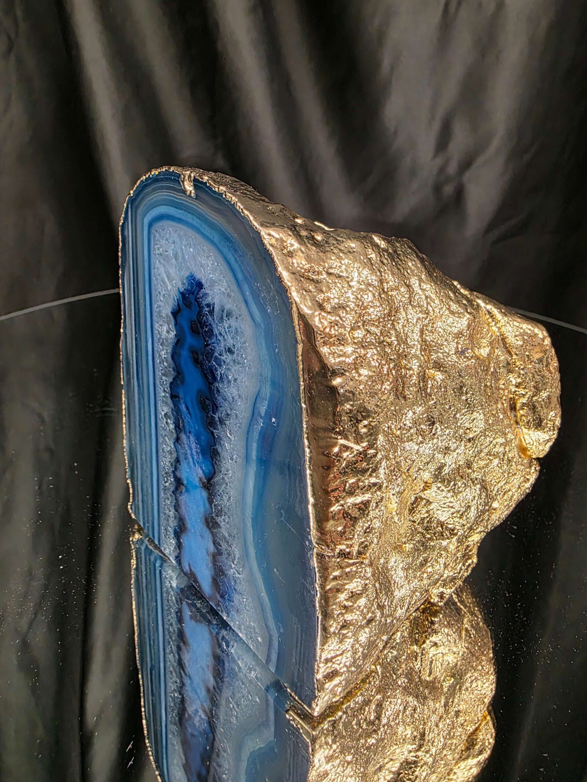 Large Blue Agate End Candle 3 Handpicked 1.001g H10xW8.5xD8cm Microcrystalline Quartz Gold Gilded 24ct Gold Tealight Holder - Image 3