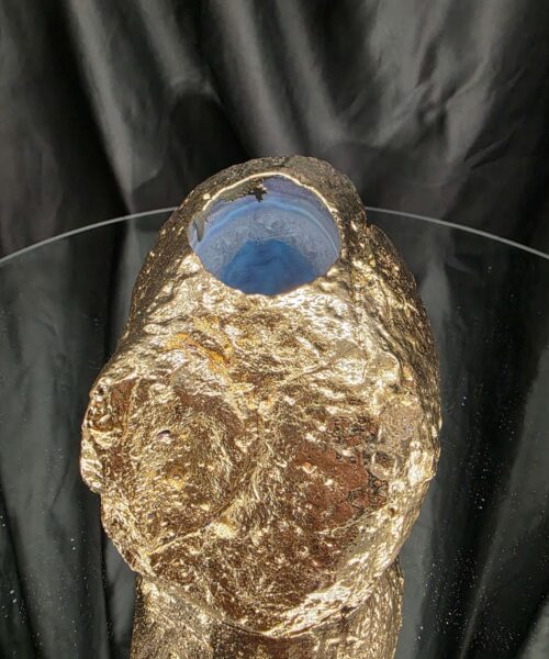 Large Blue Agate End Candle 3 Handpicked 1.001g H10xW8.5xD8cm Microcrystalline Quartz Gold Gilded 24ct Gold Tealight Holder - Image 5