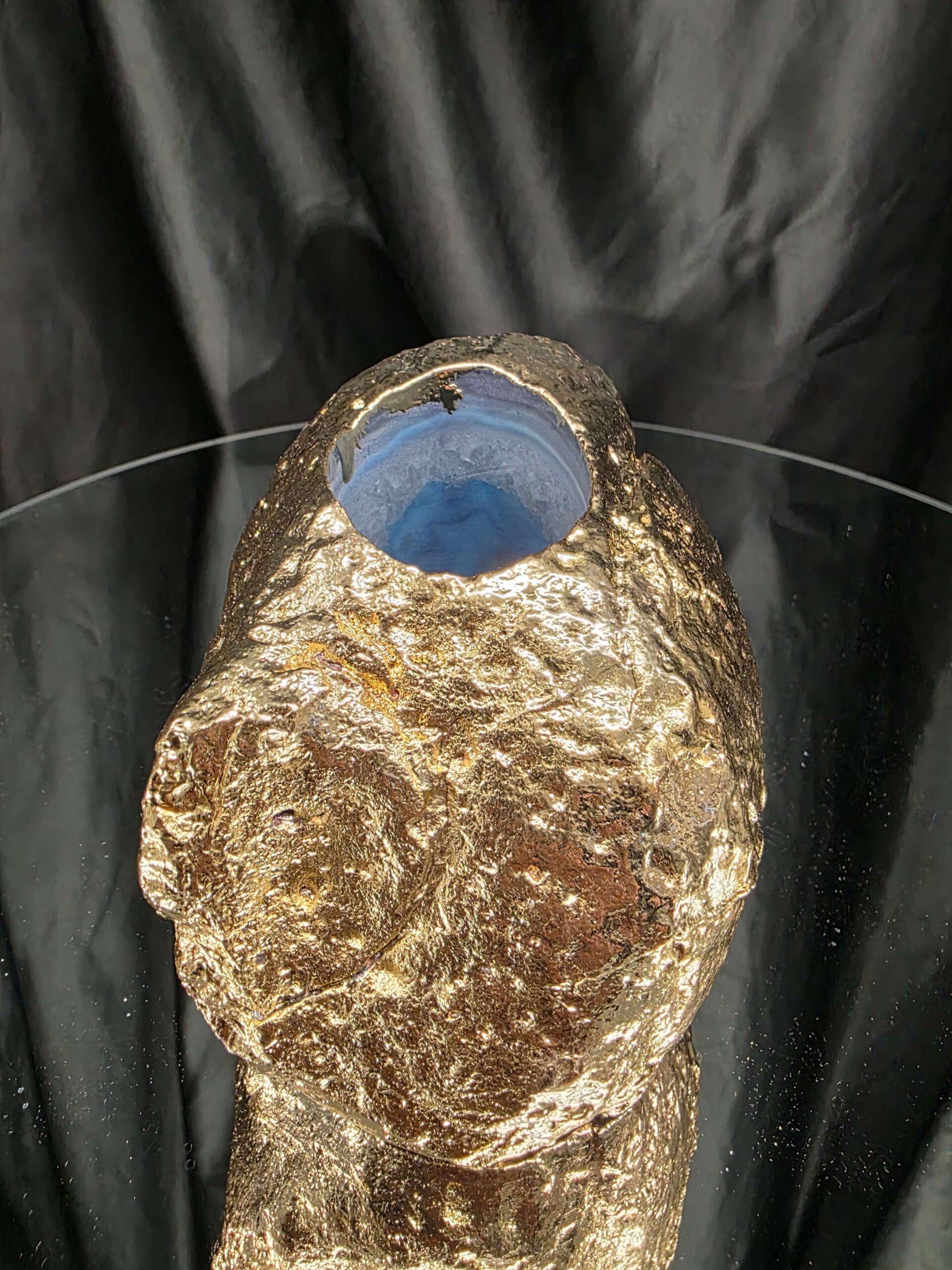 Large Blue Agate End Candle 3 Handpicked 1.001g H10xW8.5xD8cm Microcrystalline Quartz Gold Gilded 24ct Gold Tealight Holder - Image 5