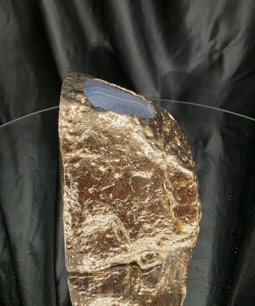Large Blue Agate End Candle 3 Handpicked 1.001g H10xW8.5xD8cm Microcrystalline Quartz Gold Gilded 24ct Gold Tealight Holder - Image 6