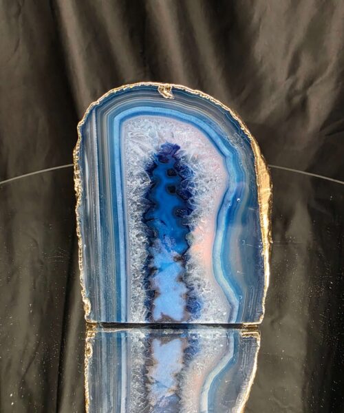 Large Blue Agate End Candle 3 Handpicked 1.001g H10xW8.5xD8cm Microcrystalline Quartz Gold Gilded 24ct Gold Tealight Holder - Image 7