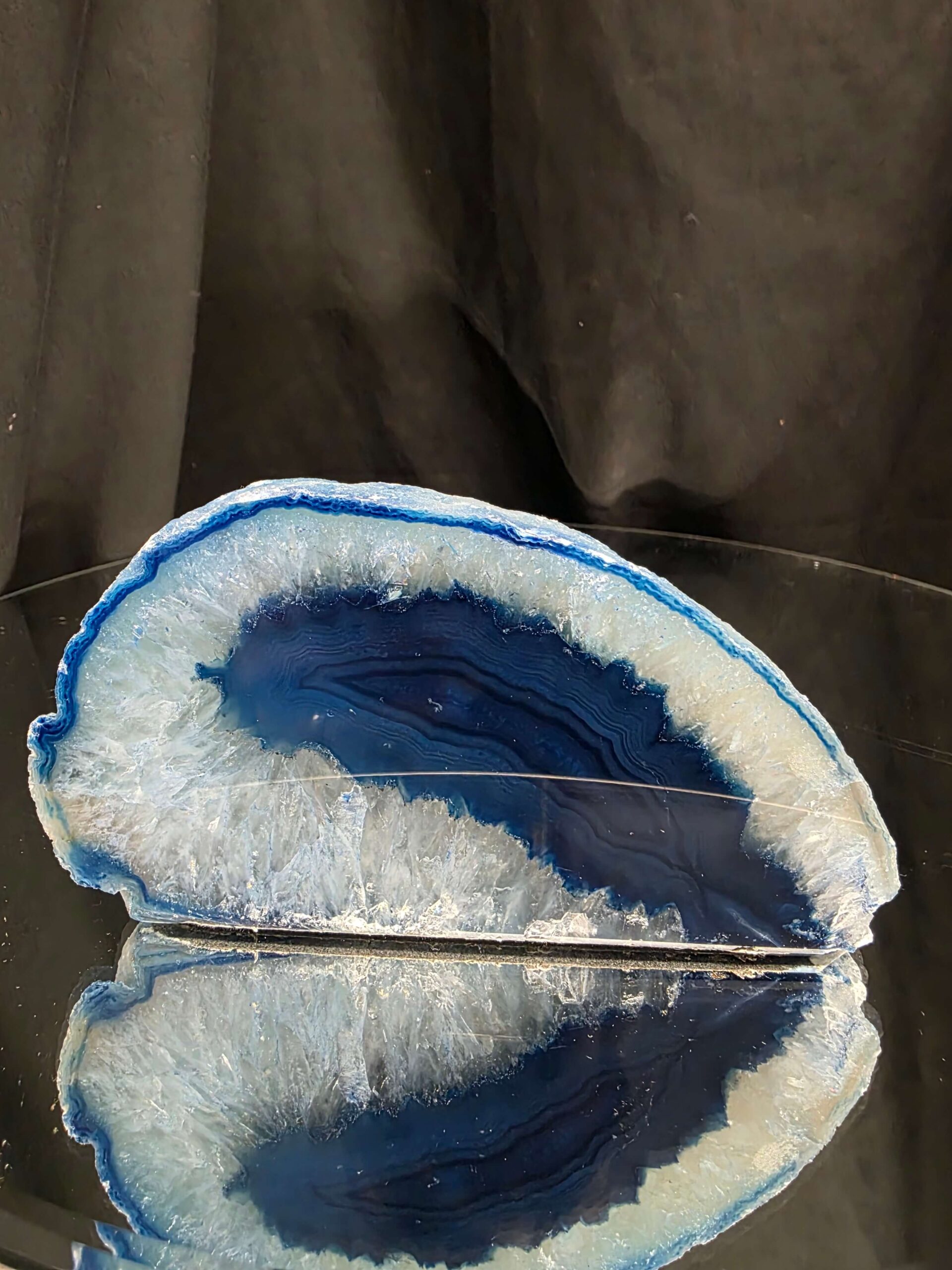 Large Blue Agate End Candle 1 Handpicked 1.126g H7.5xW14.5xD8.5cm Microcrystalline Quartz Tealight Holder Ornament