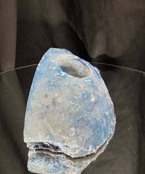 Large Blue Agate End Candle 1 Handpicked 1.126g H7.5xW14.5xD8.5cm Microcrystalline Quartz Tealight Holder Ornament - Image 4