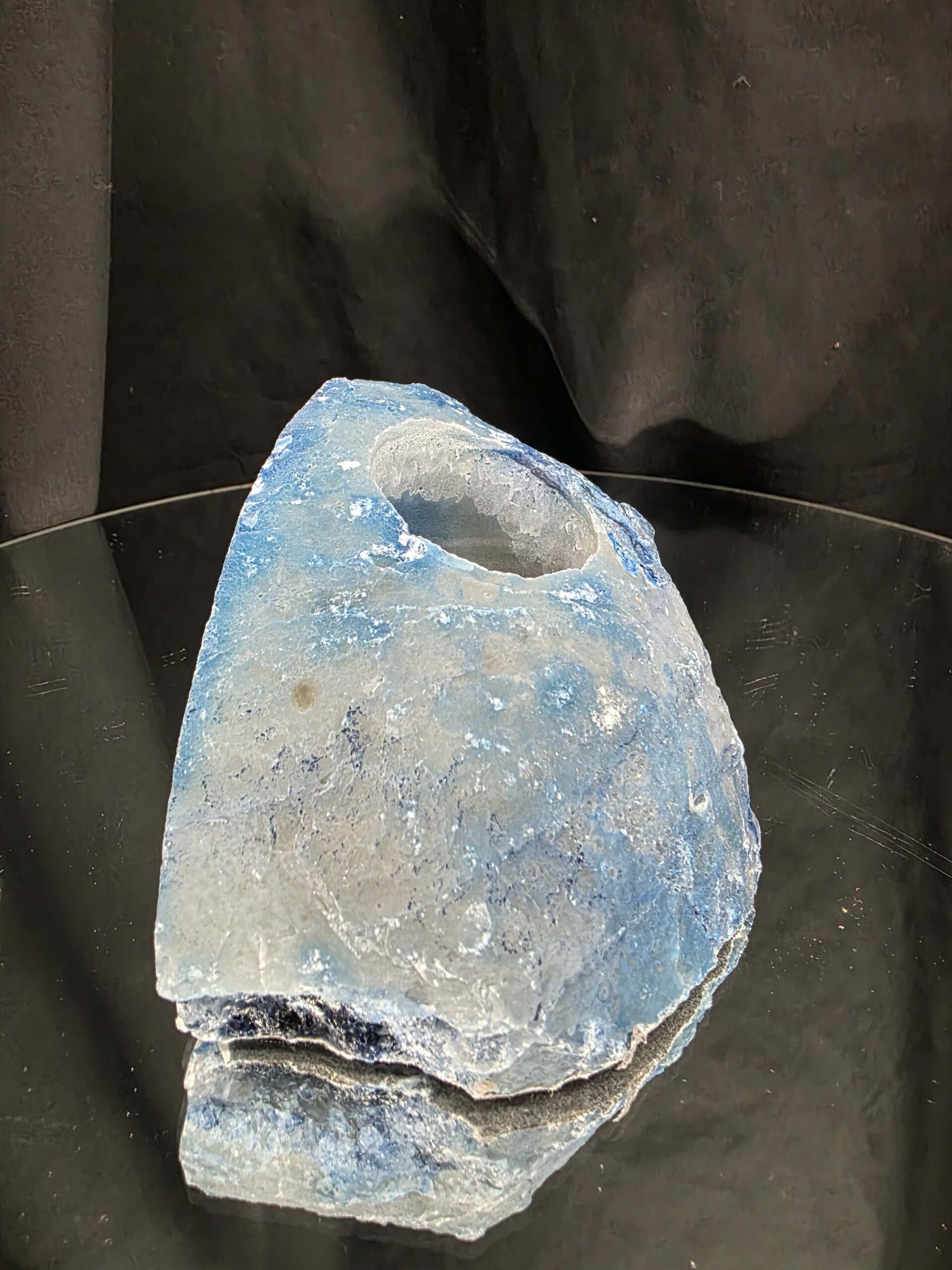 Large Blue Agate End Candle 1 Handpicked 1.126g H7.5xW14.5xD8.5cm Microcrystalline Quartz Tealight Holder Ornament - Image 4